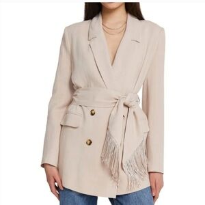 River Island Linen Blazer Fringe Belt blazer in Neutral Cream Size 8 Womems